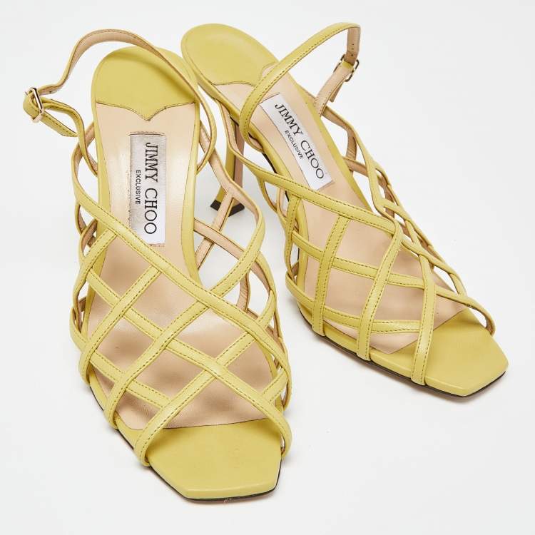 Pre Owned Jimmy Choo Yellow Leather Saila Slingback Sandals Size 40