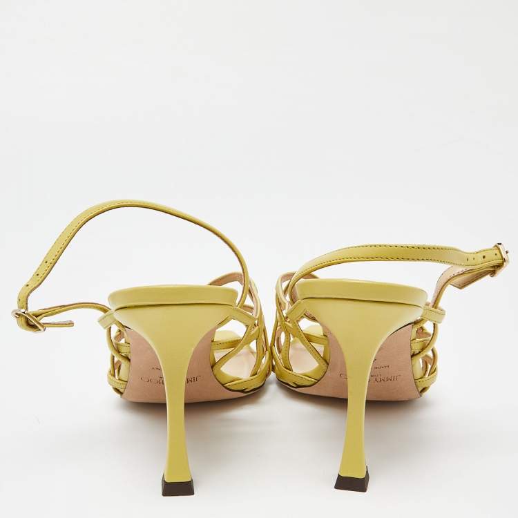 Pre Owned Jimmy Choo Yellow Leather Saila Slingback Sandals Size 40