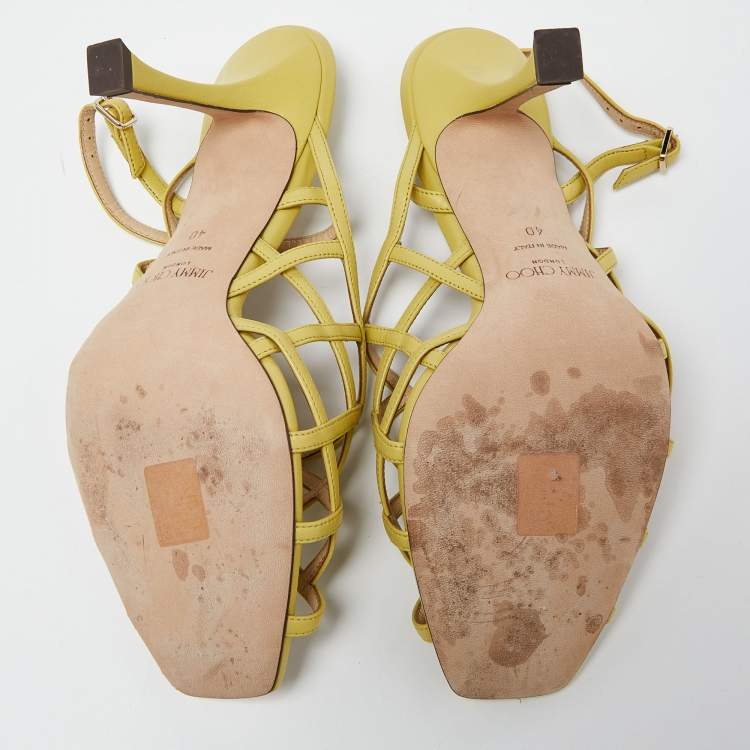 Pre Owned Jimmy Choo Yellow Leather Saila Slingback Sandals Size 40