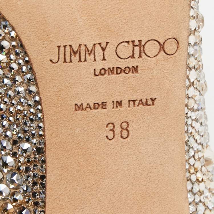 Pre Owned Jimmy Choo Gold Satin Alia Crystal Embellished Pointed Toe Pumps Size 38