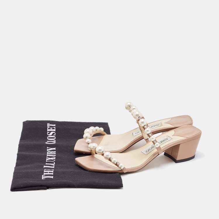 Pre Owned Jimmy Choo Beige Leather Amara Slide Sandals Size 34