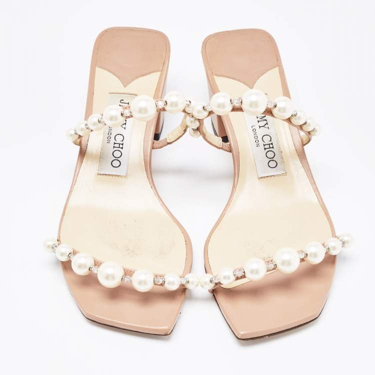 Pre Owned Jimmy Choo Beige Leather Amara Slide Sandals Size 34