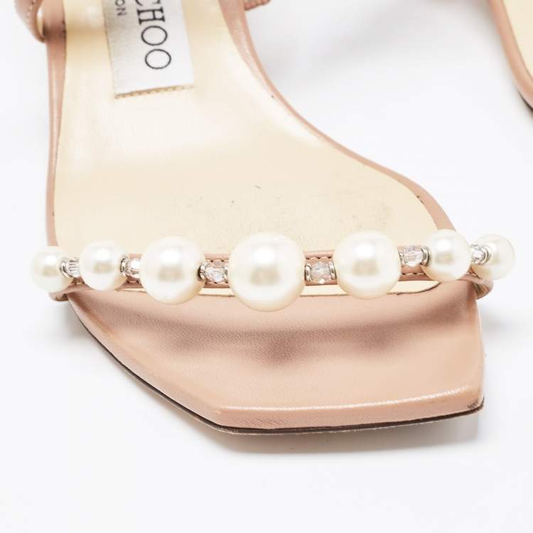 Pre Owned Jimmy Choo Beige Leather Amara Slide Sandals Size 34