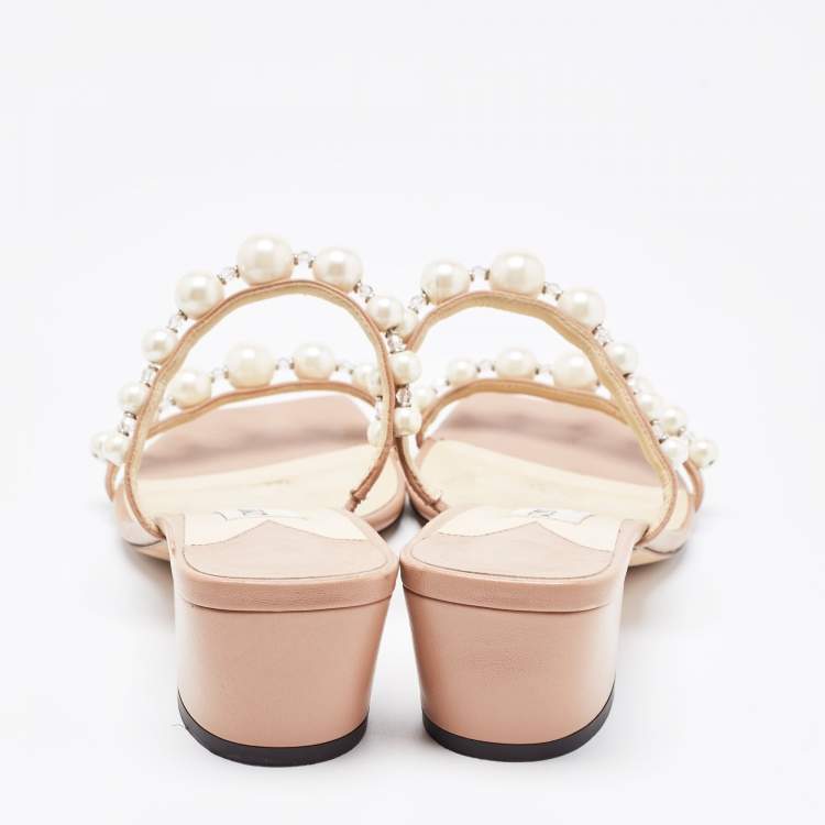 Pre Owned Jimmy Choo Beige Leather Amara Slide Sandals Size 34