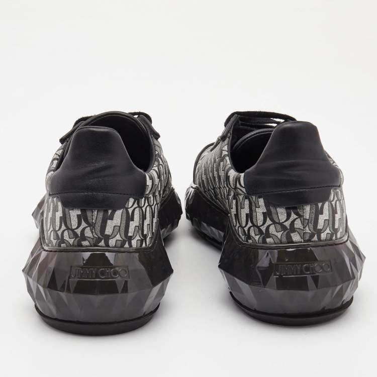 Pre Owned Jimmy Choo Black/White Leather and Glitter Diamond Sneakers Size 39