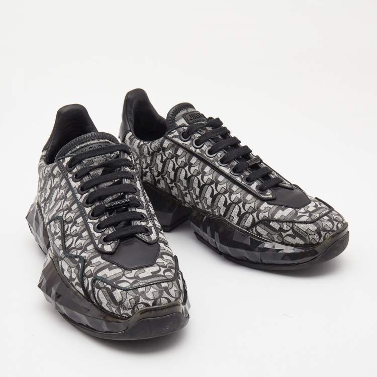 Pre Owned Jimmy Choo Black/White Leather and Glitter Diamond Sneakers Size 39