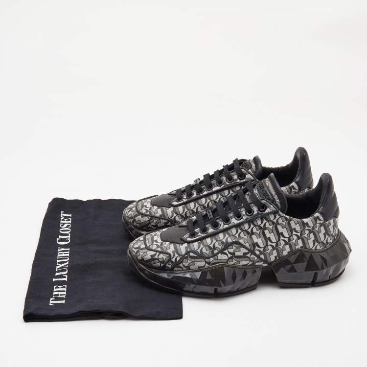 Pre Owned Jimmy Choo Black/White Leather and Glitter Diamond Sneakers Size 39