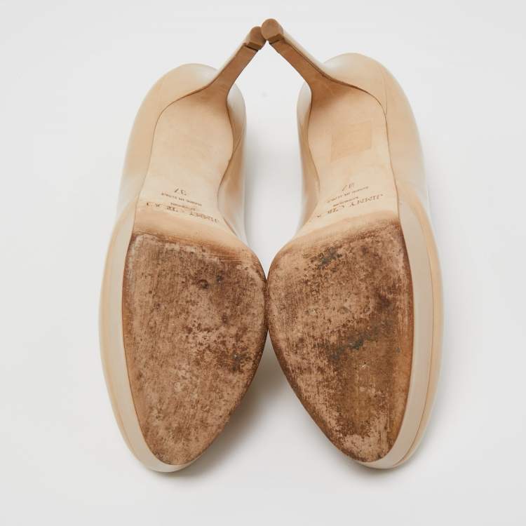 Pre Owned Jimmy Choo Beige Patent Leather Cosmic Platform Pumps Size 37