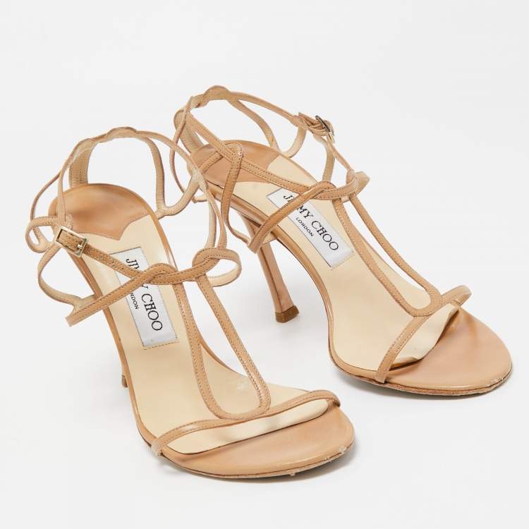 Pre Owned Jimmy Choo Brown Leather Strappy Sandals Size 39
