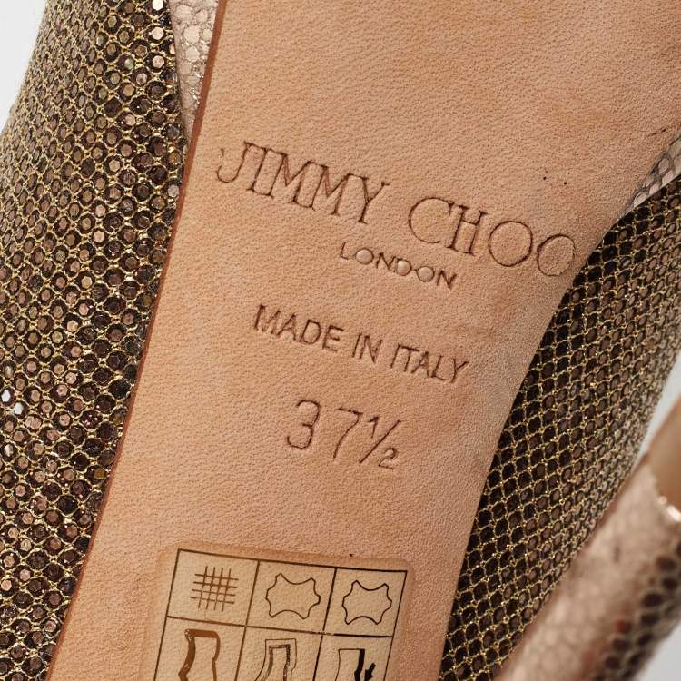 Pre Owned Jimmy Choo Gold Glitter and Leather Cosmic Platform Pumps Size 37.5