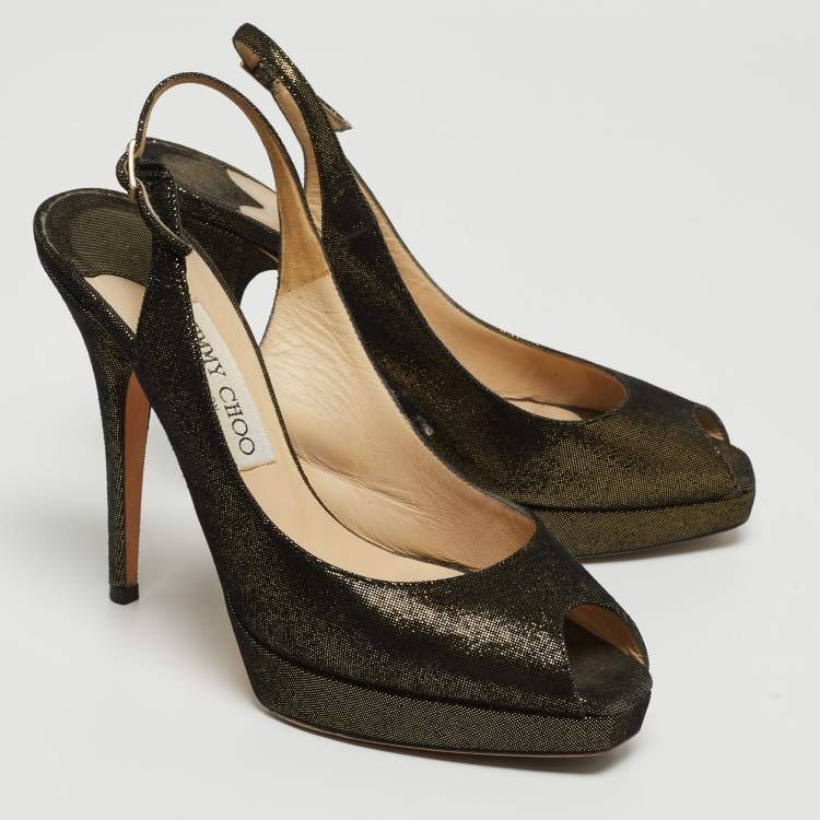 Pre Owned Jimmy Choo Metallic Laminated Suede Clue Slingback Pumps Size 38