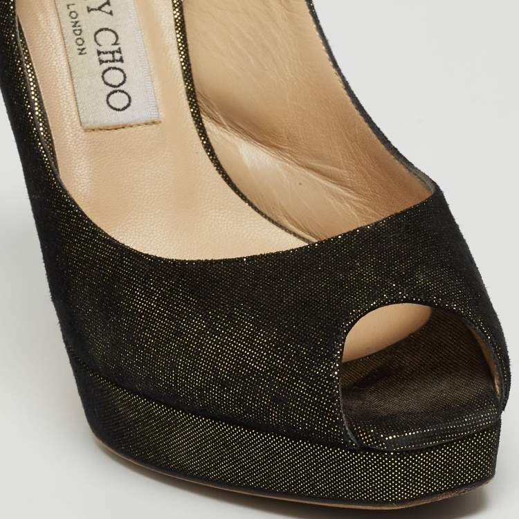 Pre Owned Jimmy Choo Metallic Laminated Suede Clue Slingback Pumps Size 38