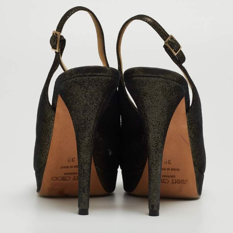 Pre Owned Jimmy Choo Metallic Laminated Suede Clue Slingback Pumps Size 38