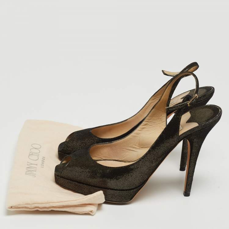Pre Owned Jimmy Choo Metallic Laminated Suede Clue Slingback Pumps Size 38