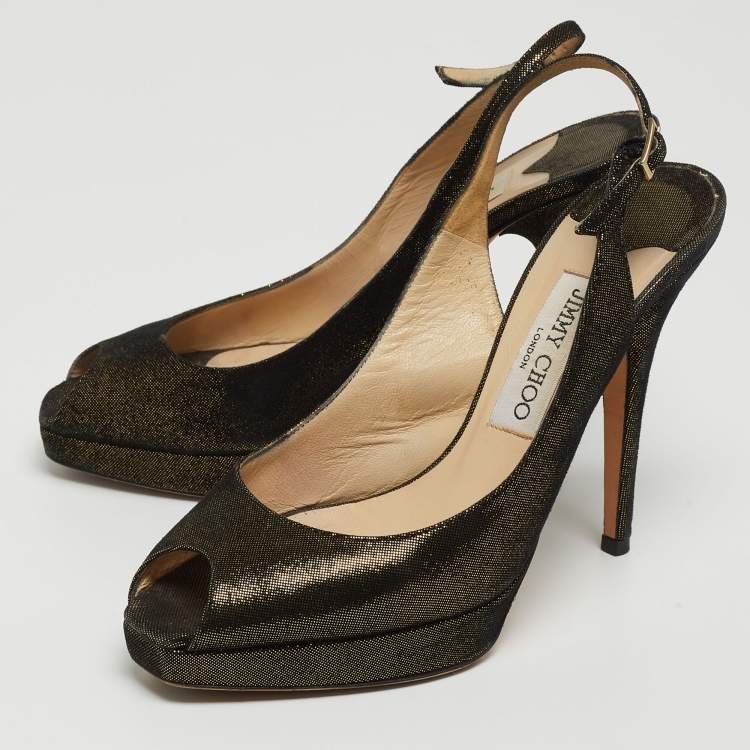 Pre Owned Jimmy Choo Metallic Laminated Suede Clue Slingback Pumps Size 38