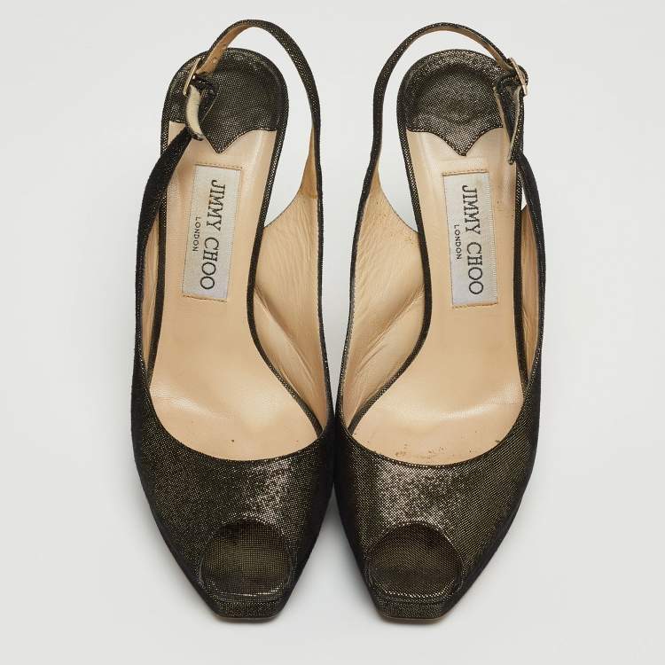 Pre Owned Jimmy Choo Metallic Laminated Suede Clue Slingback Pumps Size 38