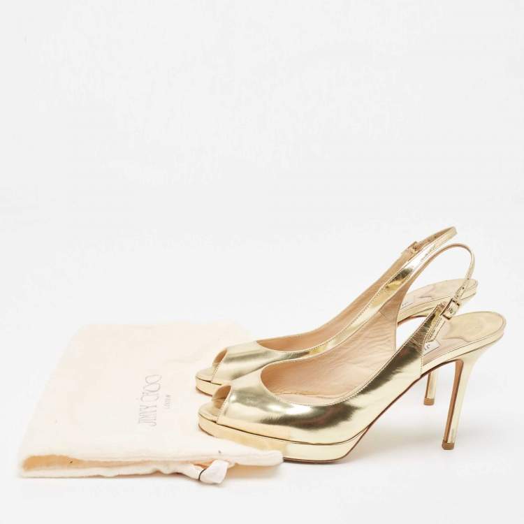 مملوكة مسبقًا Jimmy Choo Gold Leather Nova Slingback Peep Toe Pumps Size 37.5