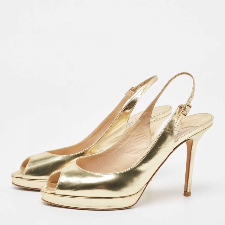 مملوكة مسبقًا Jimmy Choo Gold Leather Nova Slingback Peep Toe Pumps Size 37.5