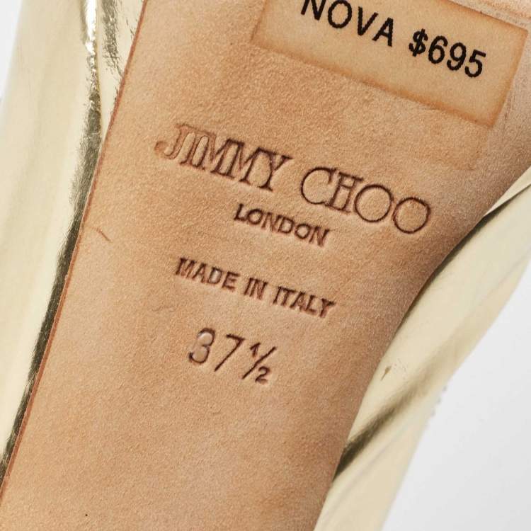 مملوكة مسبقًا Jimmy Choo Gold Leather Nova Slingback Peep Toe Pumps Size 37.5