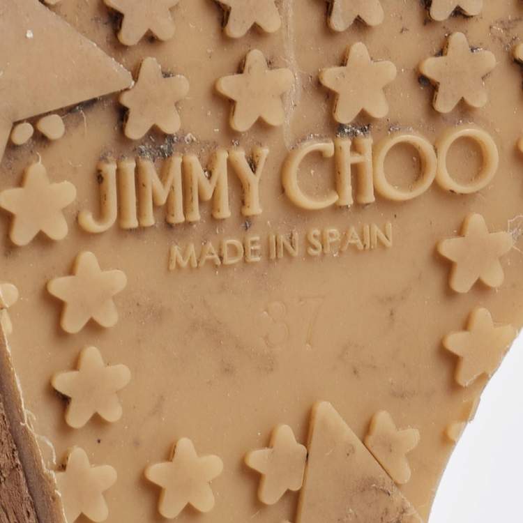 Pre Owned Jimmy Choo Metallic Gold Leather Cork Wedge Sandals Size 37