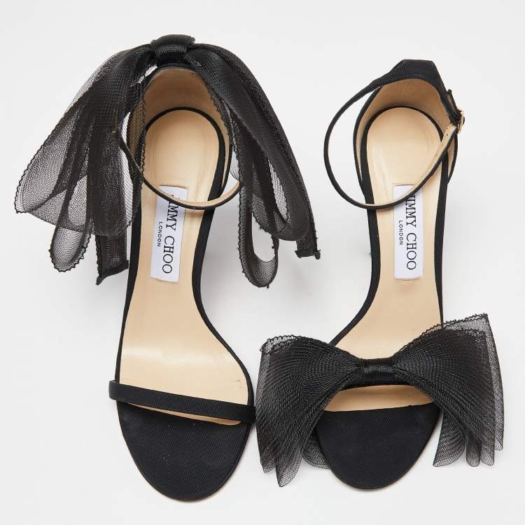 Pre Owned Jimmy Choo Black Fabric and Mesh Aveline Ankle-Strap Sandals Size 39