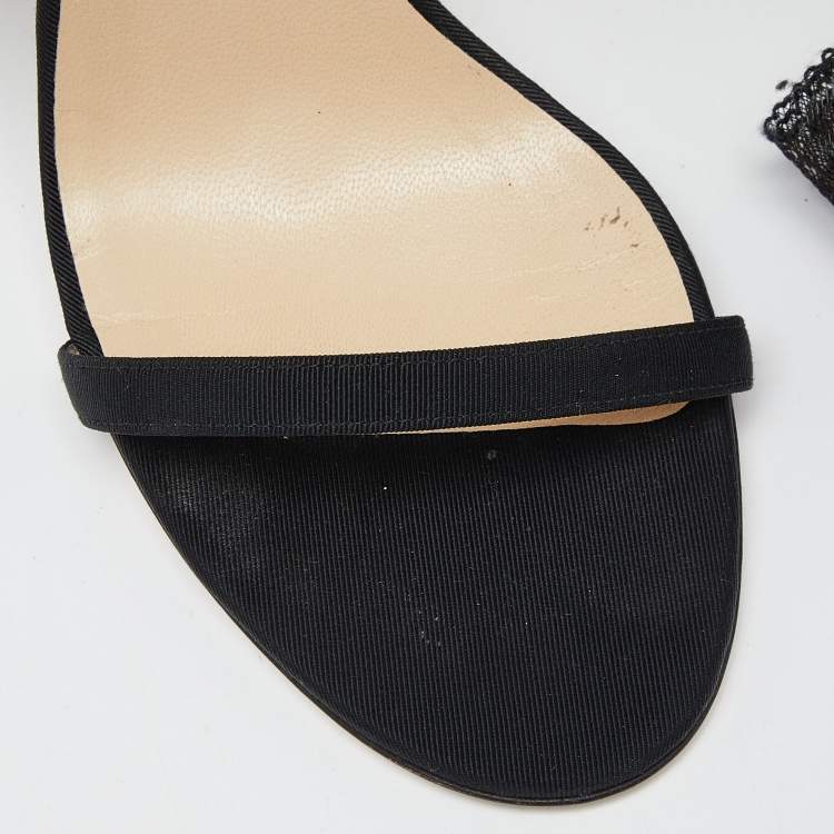 Pre Owned Jimmy Choo Black Fabric and Mesh Aveline Ankle-Strap Sandals Size 39