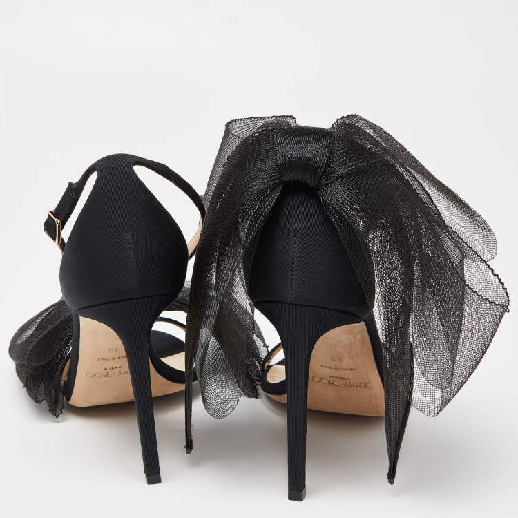 Pre Owned Jimmy Choo Black Fabric and Mesh Aveline Ankle-Strap Sandals Size 39
