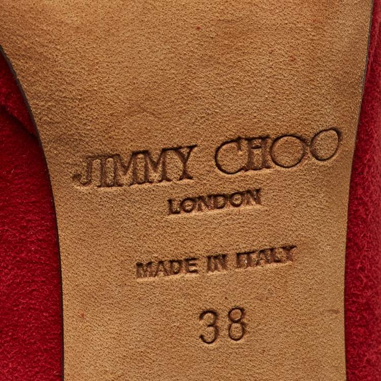 Pre Owned Jimmy Choo Red Suede Aimee Platform Pumps Size 38