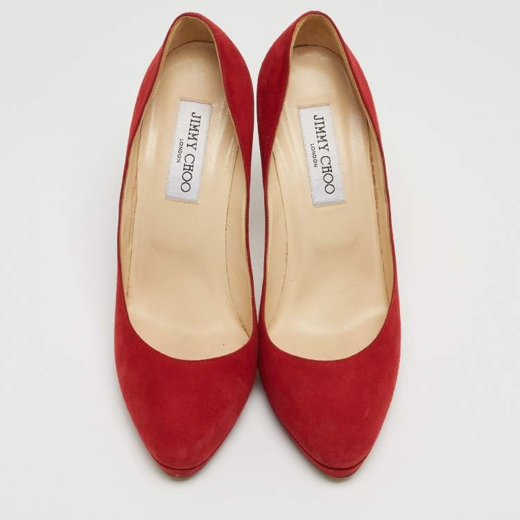 Pre Owned Jimmy Choo Red Suede Aimee Platform Pumps Size 38