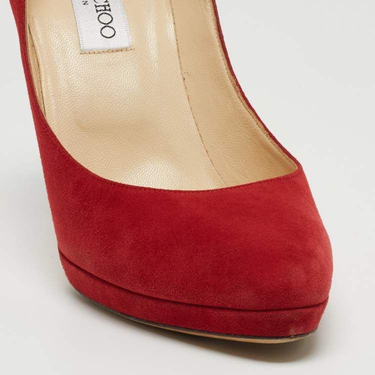 Pre Owned Jimmy Choo Red Suede Aimee Platform Pumps Size 38
