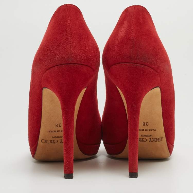 Pre Owned Jimmy Choo Red Suede Aimee Platform Pumps Size 38