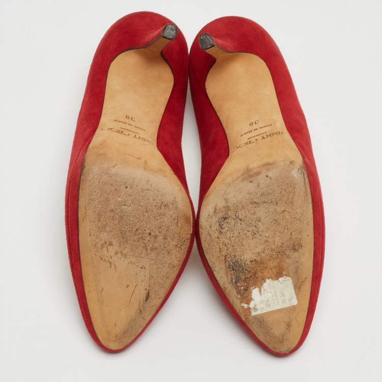 Pre Owned Jimmy Choo Red Suede Aimee Platform Pumps Size 38