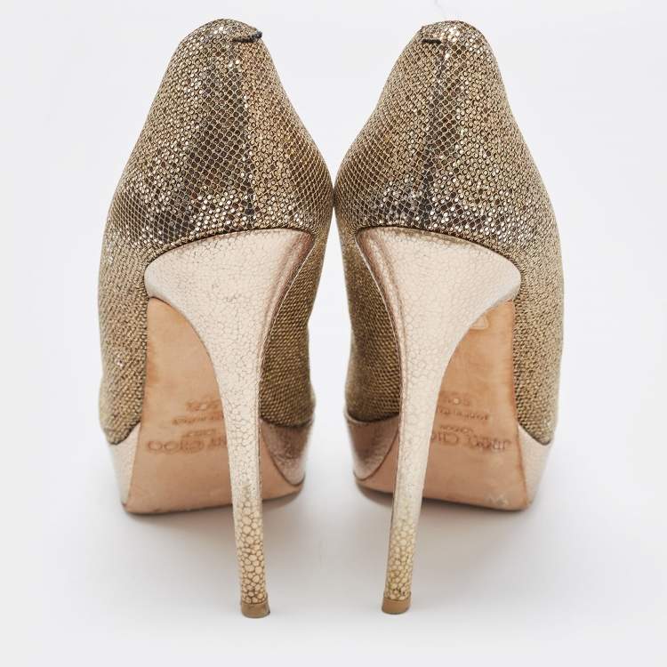 Pre Owned Jimmy Choo Metallic Glitter Fabric Platform Pumps Size 39.5 