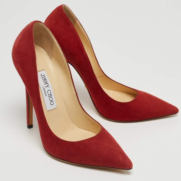 Pre Owned Jimmy Choo Red Suede Romy Pumps Size 37