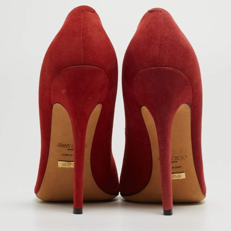Pre Owned Jimmy Choo Red Suede Romy Pumps Size 37