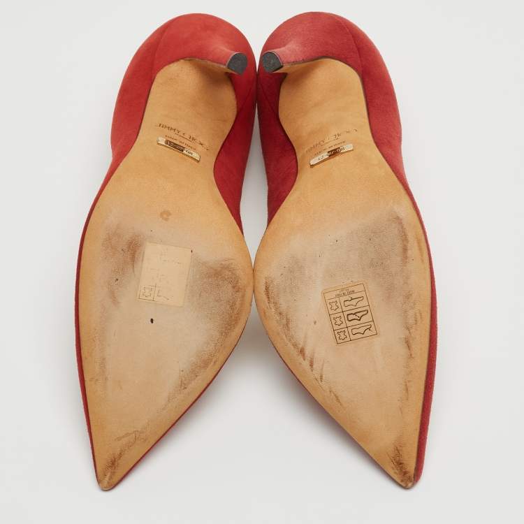 Pre Owned Jimmy Choo Red Suede Romy Pumps Size 37