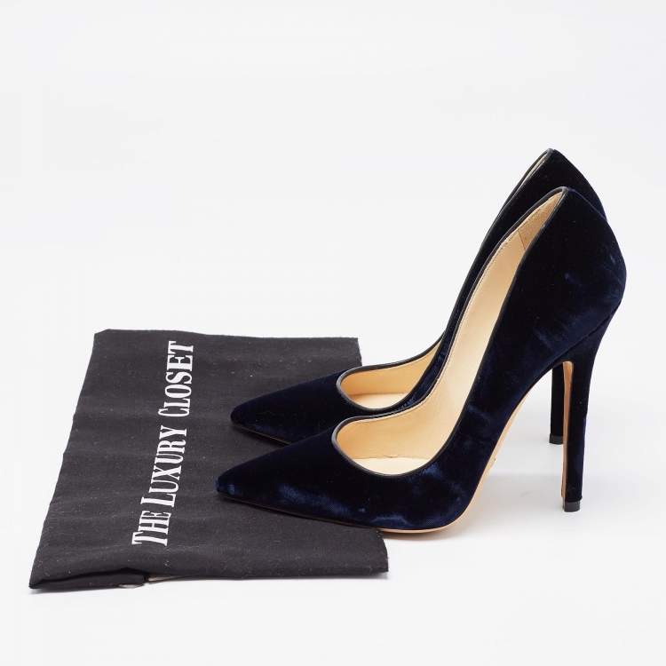 Pre Owned Jimmy Choo Navy Blue Velvet Romy Pumps Size 37