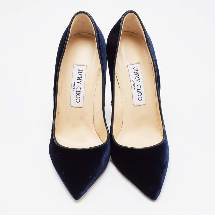 Pre Owned Jimmy Choo Navy Blue Velvet Romy Pumps Size 37