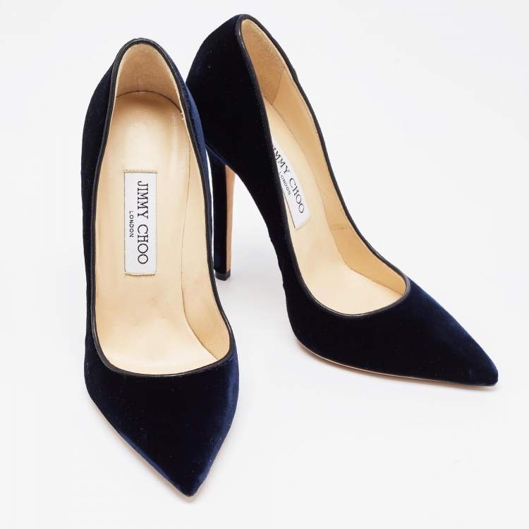 Pre Owned Jimmy Choo Navy Blue Velvet Romy Pumps Size 37