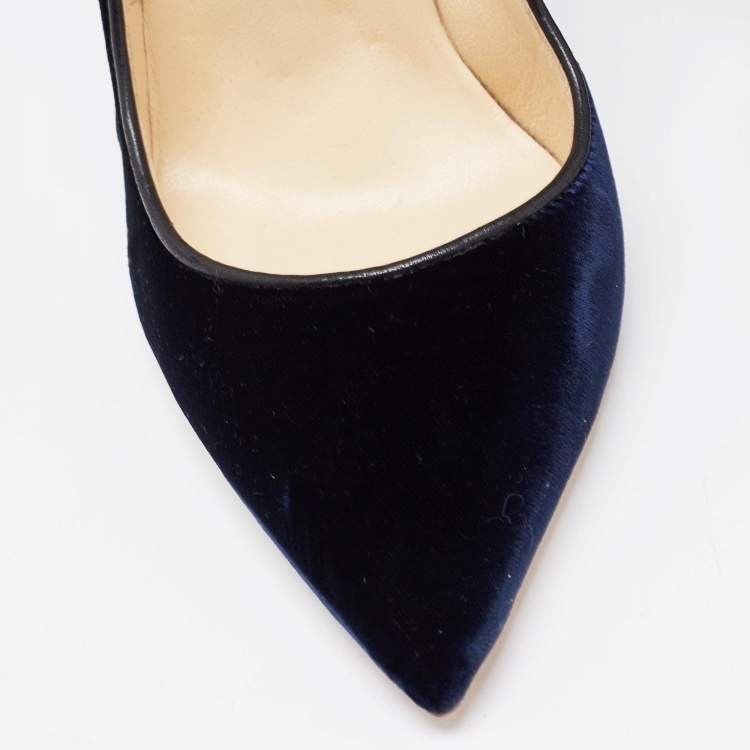 Pre Owned Jimmy Choo Navy Blue Velvet Romy Pumps Size 37