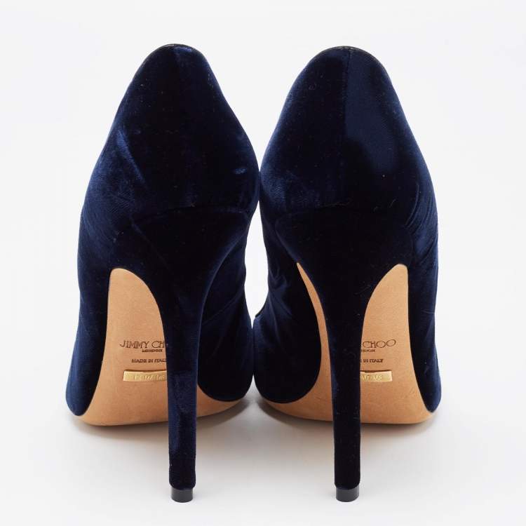 Pre Owned Jimmy Choo Navy Blue Velvet Romy Pumps Size 37