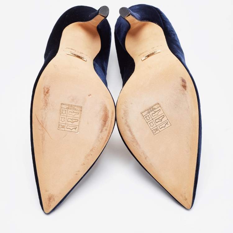 Pre Owned Jimmy Choo Navy Blue Velvet Romy Pumps Size 37