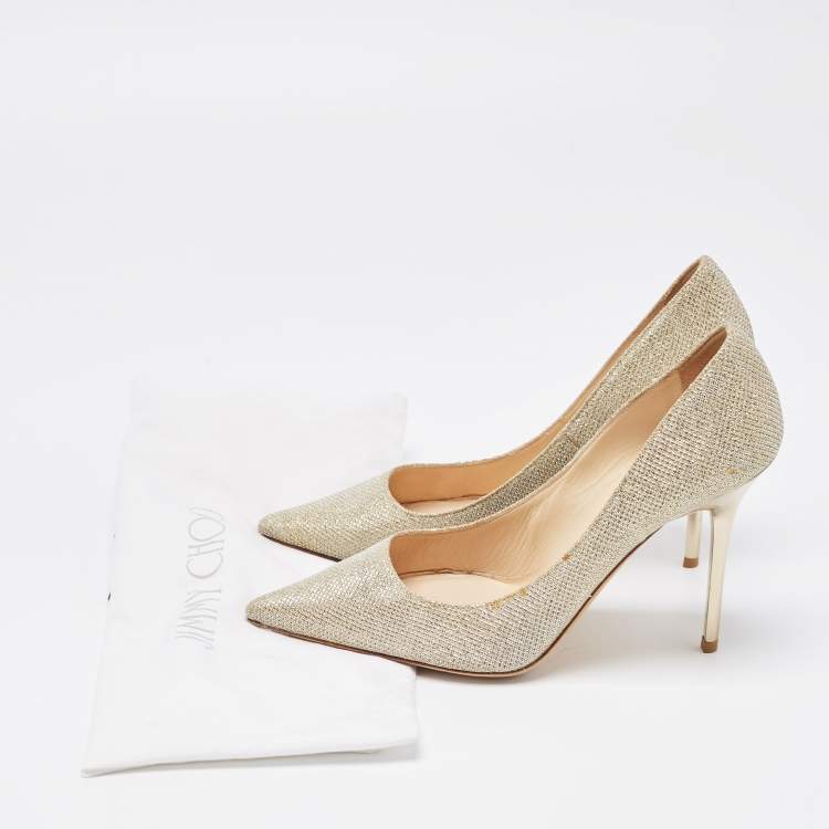 Pre Owned Jimmy Choo Gold Glitter Romy Pointed Toe Pumps Size 36