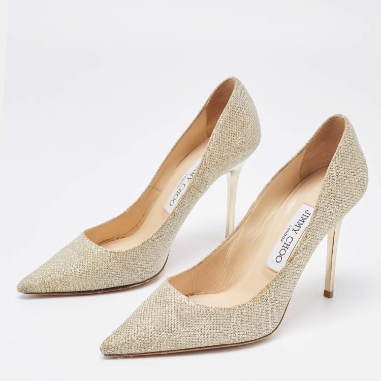 Pre Owned Jimmy Choo Gold Glitter Romy Pointed Toe Pumps Size 36