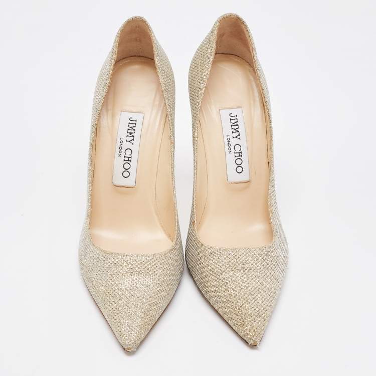 Pre Owned Jimmy Choo Gold Glitter Romy Pointed Toe Pumps Size 36