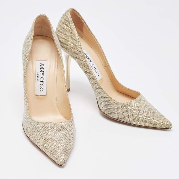 Pre Owned Jimmy Choo Gold Glitter Romy Pointed Toe Pumps Size 36