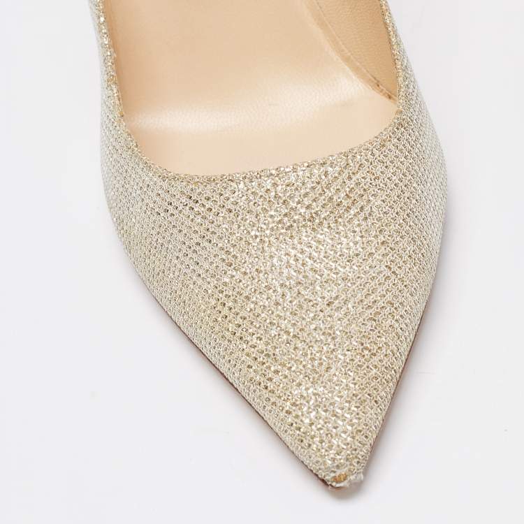 Pre Owned Jimmy Choo Gold Glitter Romy Pointed Toe Pumps Size 36