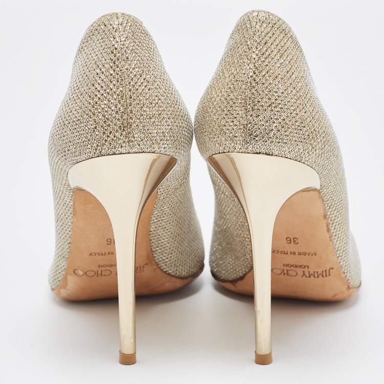 Pre Owned Jimmy Choo Gold Glitter Romy Pointed Toe Pumps Size 36