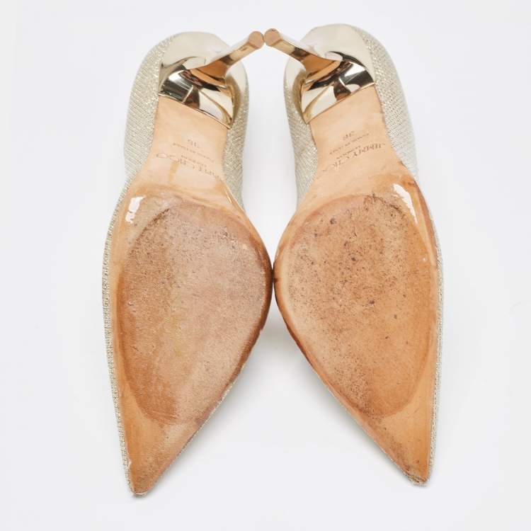 Pre Owned Jimmy Choo Gold Glitter Romy Pointed Toe Pumps Size 36