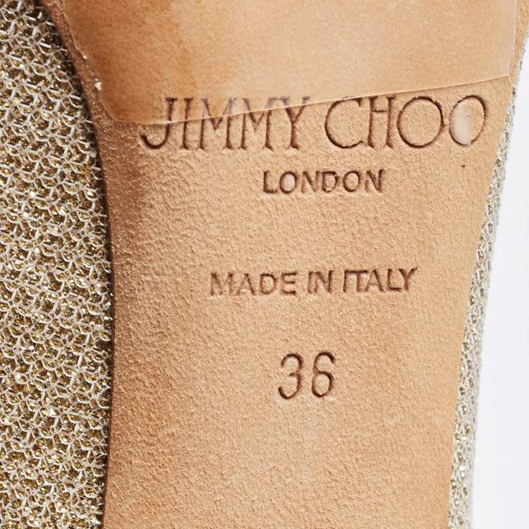 Pre Owned Jimmy Choo Gold Glitter Romy Pointed Toe Pumps Size 36